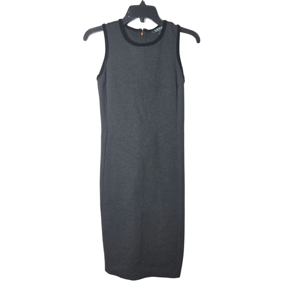 Lauren Ralph Lauren Womens Gray Sleeveless Velvet Trim Knee Length Dress Size XS